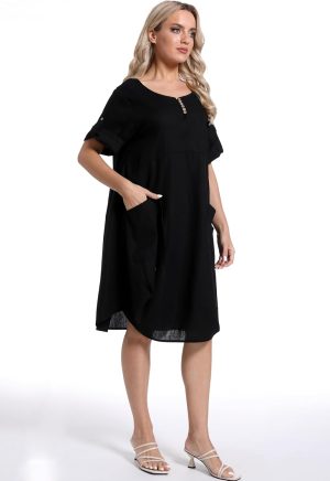 Minibee Women's Ruffle Oversize Casual Midi Dresses with Pockets